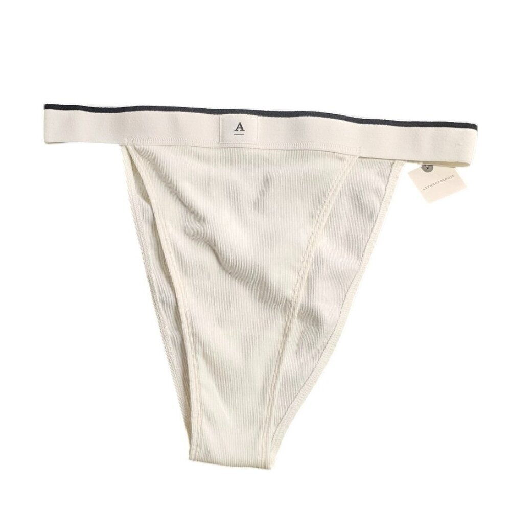 Anthropologie Womens Ribbed Cheeky High Leg Panties Size Medium White NWT